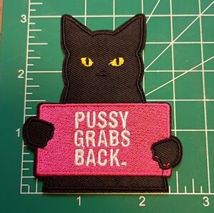 2/$10 Kitty Grabs Back Black Cat Patch with Pink Sign